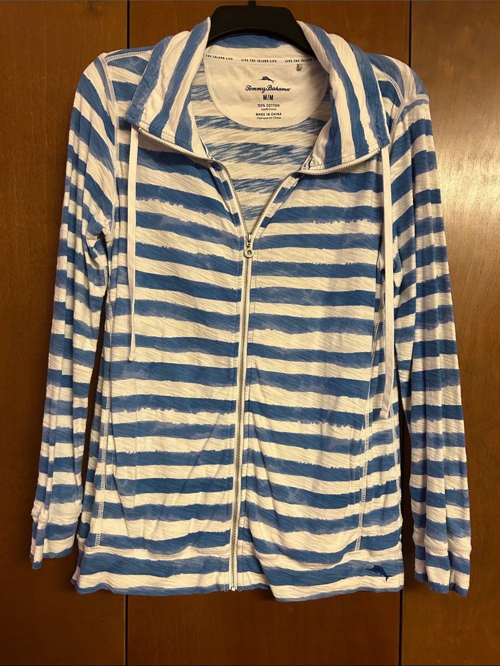 Tommy Bahama Blue and White Striped Zip Jacket